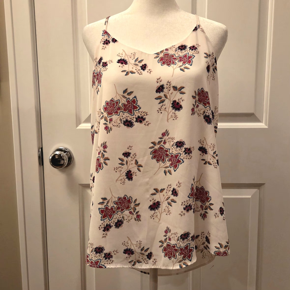 Pink Republic Cami Tank Womens Sz M White Floral Adjustable Strap Sleeveless Top